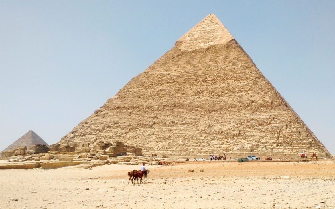 Pyramids in Egypt with blue skies